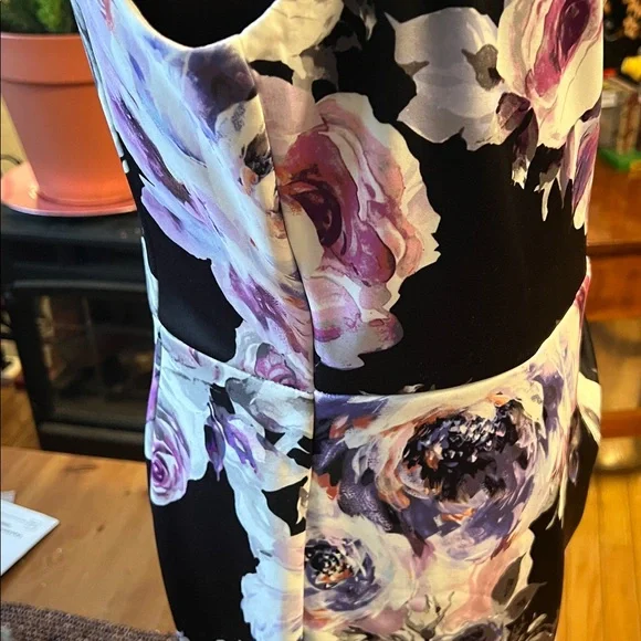 Alex Evenings Black and Purple Floral Midi Dress - Picture 5 of 7